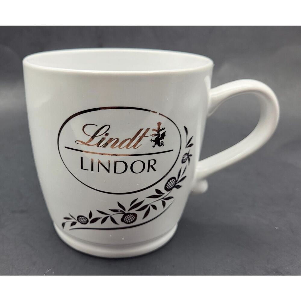 Lindt Lindor White Porcelain Mug Silver Lettering Oversized 24 Ounce 4.5" Tall